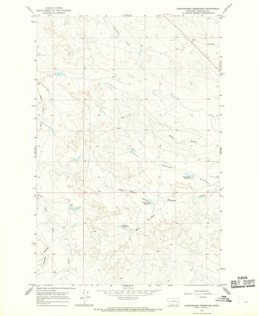 1965 Christensen Reservoir, MT - Montana - USGS Topographic Map