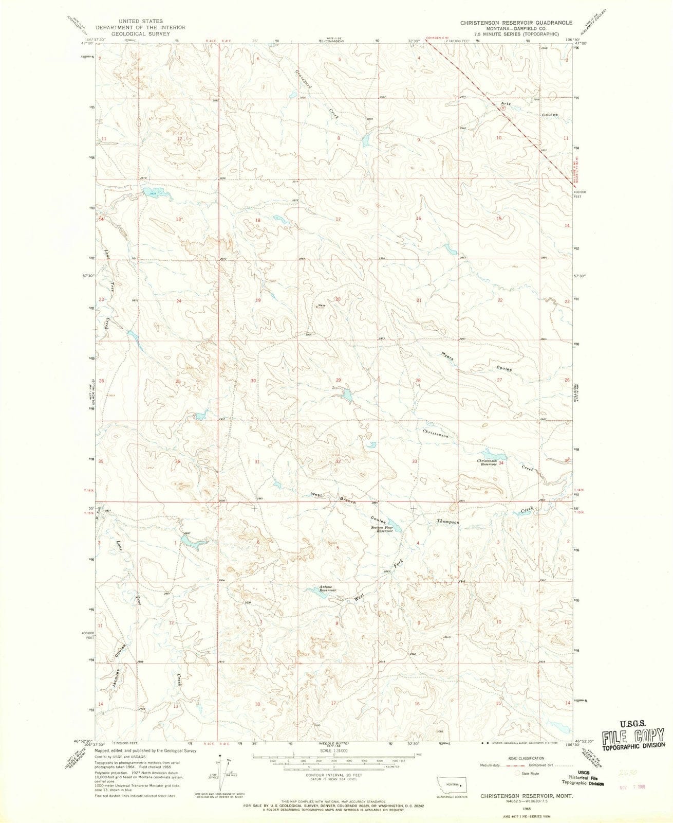 1965 Christensen Reservoir, MT - Montana - USGS Topographic Map