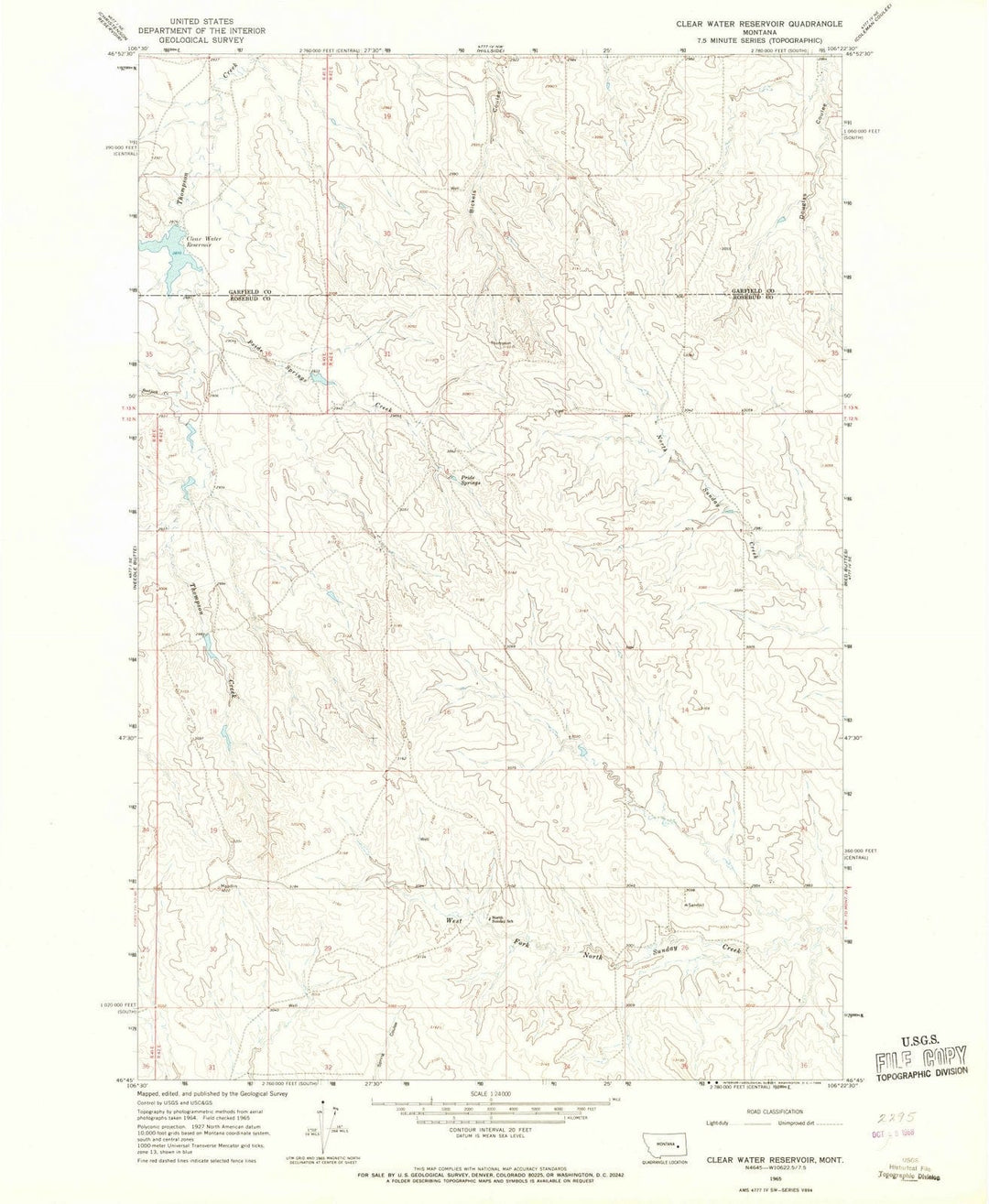 1965 Clear Water Reservoir, MT - Montana - USGS Topographic Map