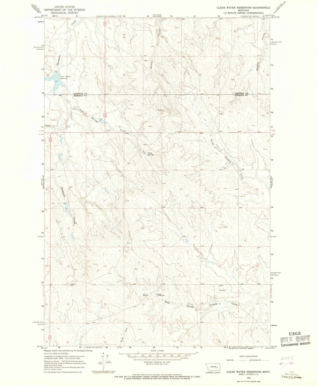 1965 Clear Water Reservoir, MT - Montana - USGS Topographic Map