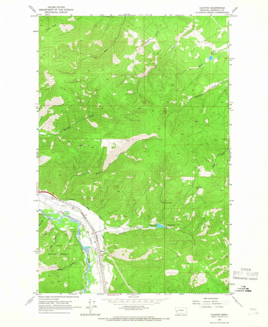 1965 Clinton, MT - Montana - USGS Topographic Map