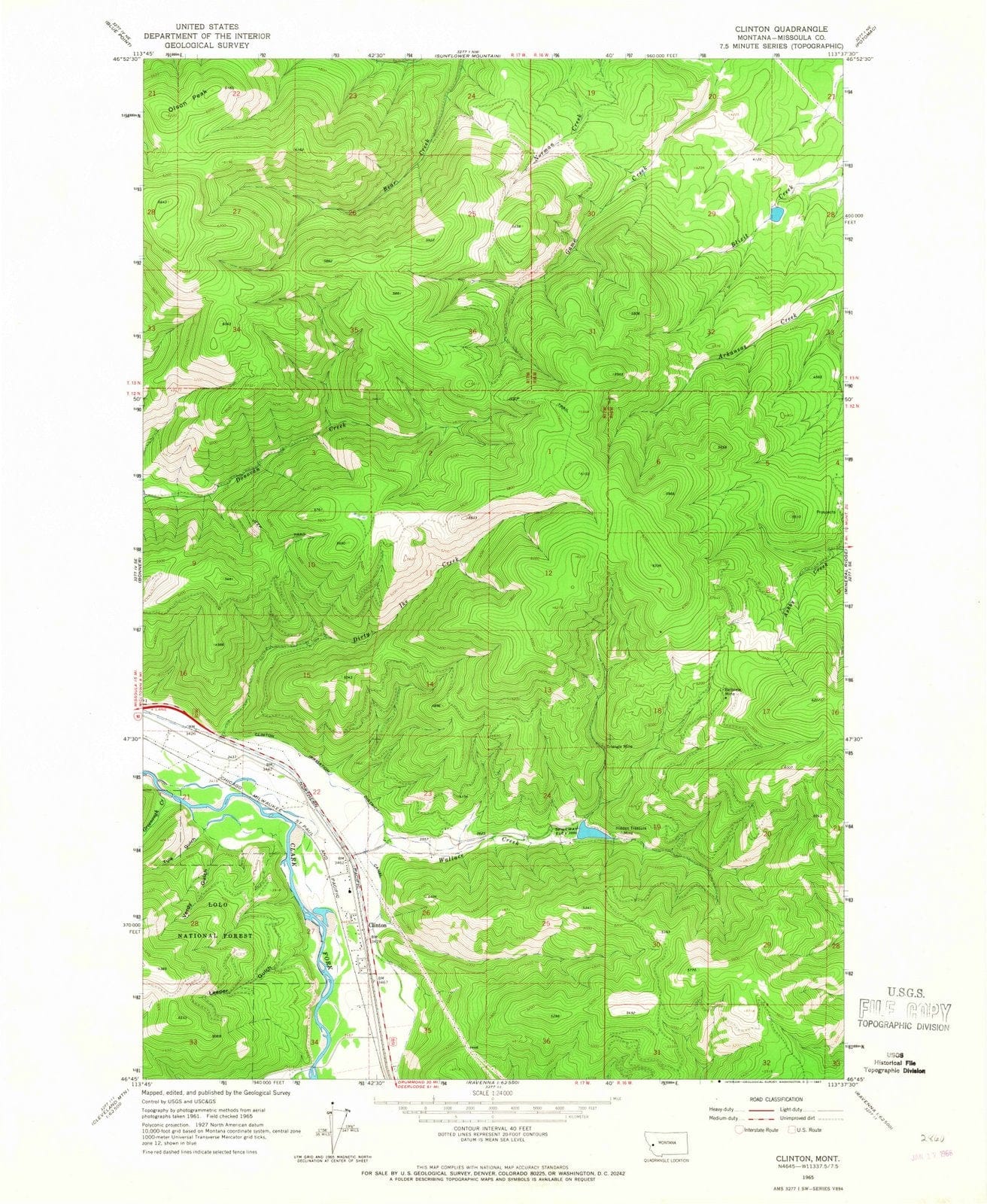 1965 Clinton, MT - Montana - USGS Topographic Map