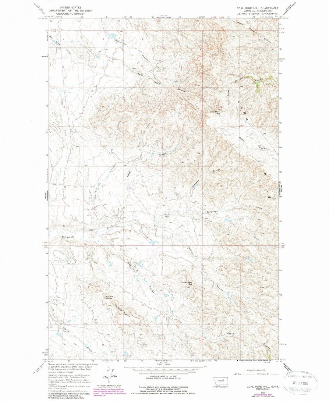 1965 Coal Mine Hill, MT - Montana - USGS Topographic Map