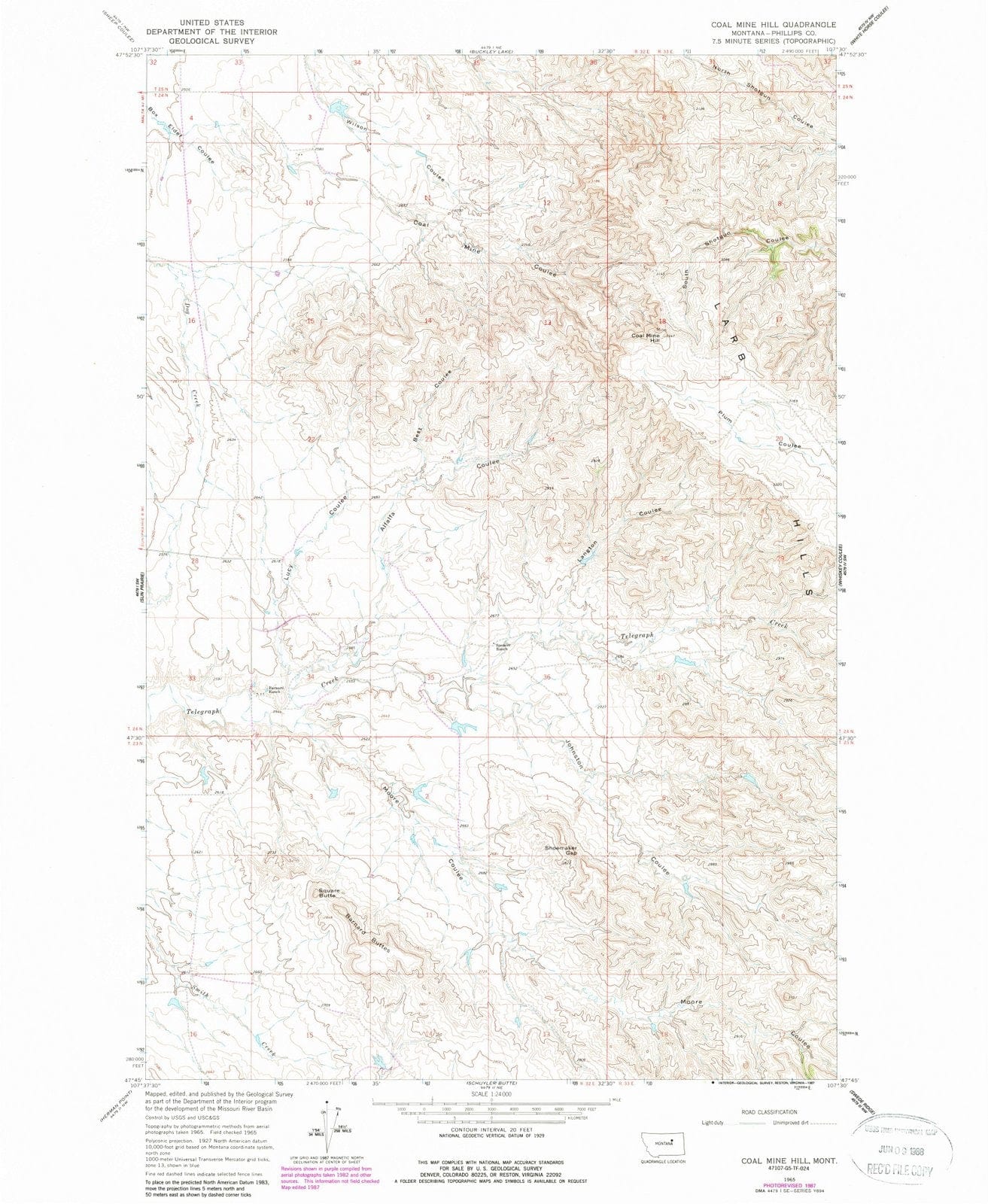 1965 Coal Mine Hill, MT - Montana - USGS Topographic Map