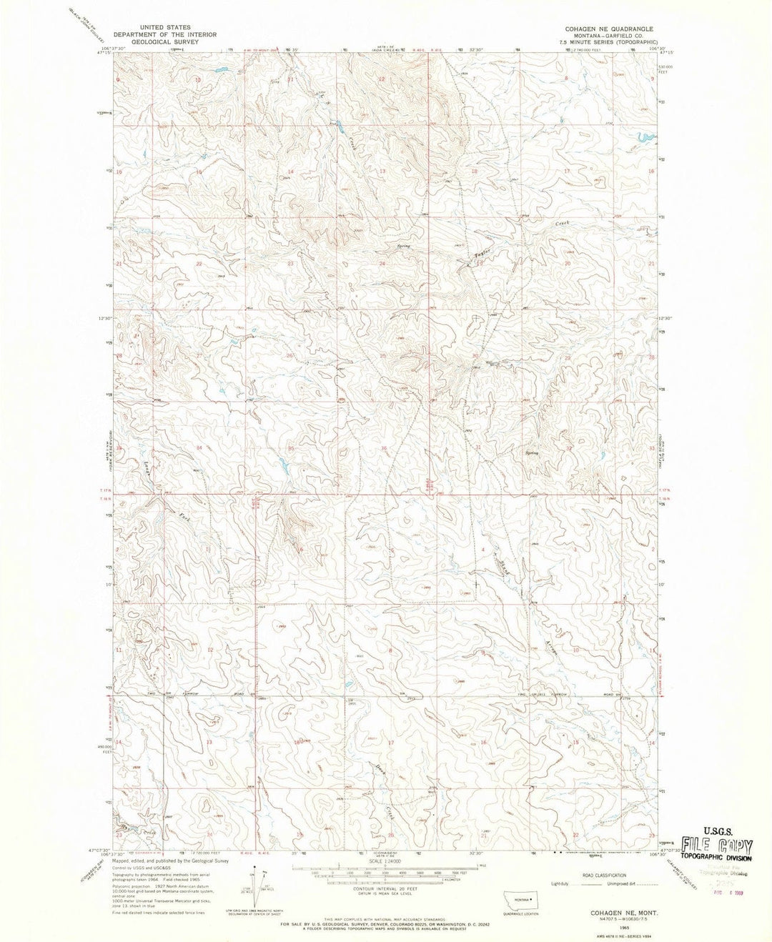 1965 Cohagen, MT - Montana - USGS Topographic Map