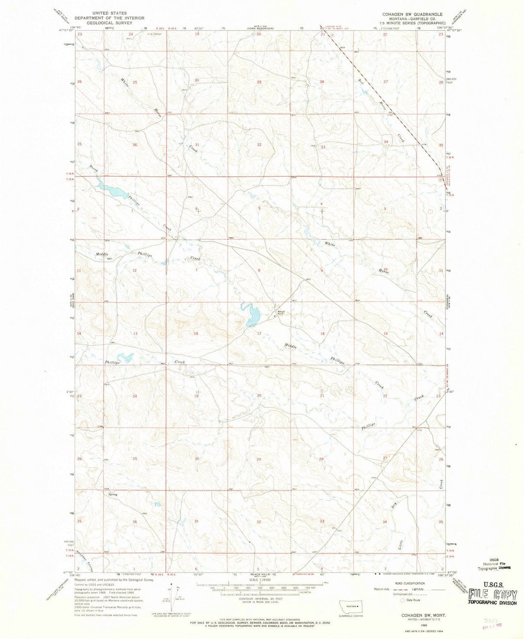 1965 Cohagen, MT - Montana - USGS Topographic Map v2