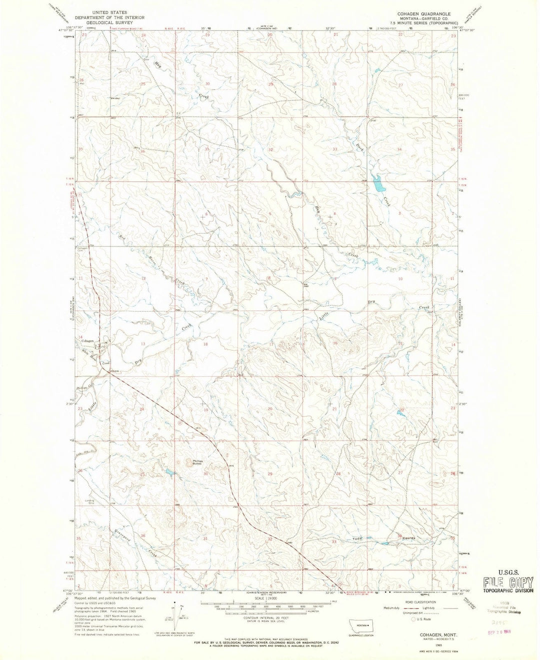 1965 Cohagen, MT - Montana - USGS Topographic Map v3