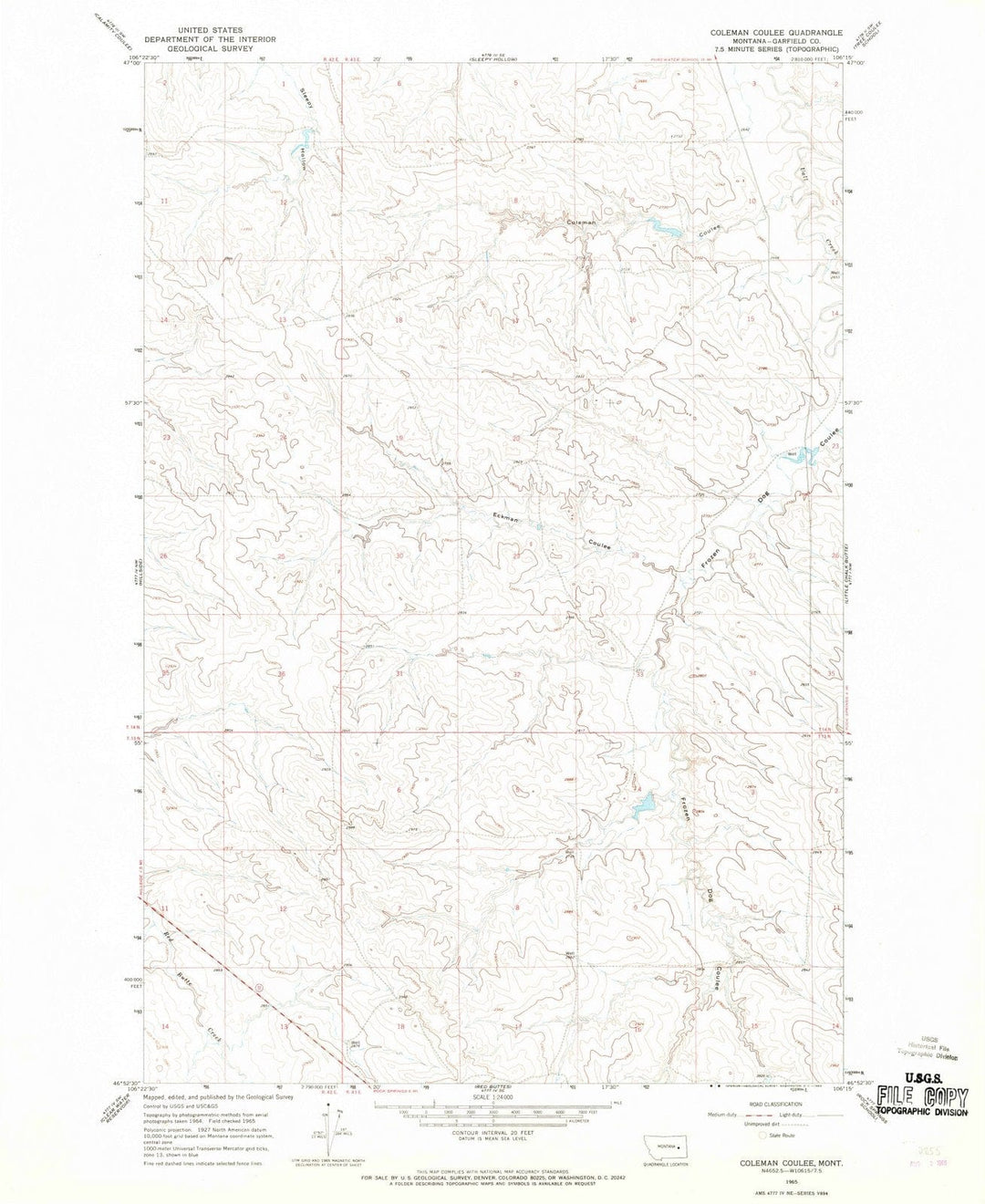 1965 Coleman Coulee, MT - Montana - USGS Topographic Map