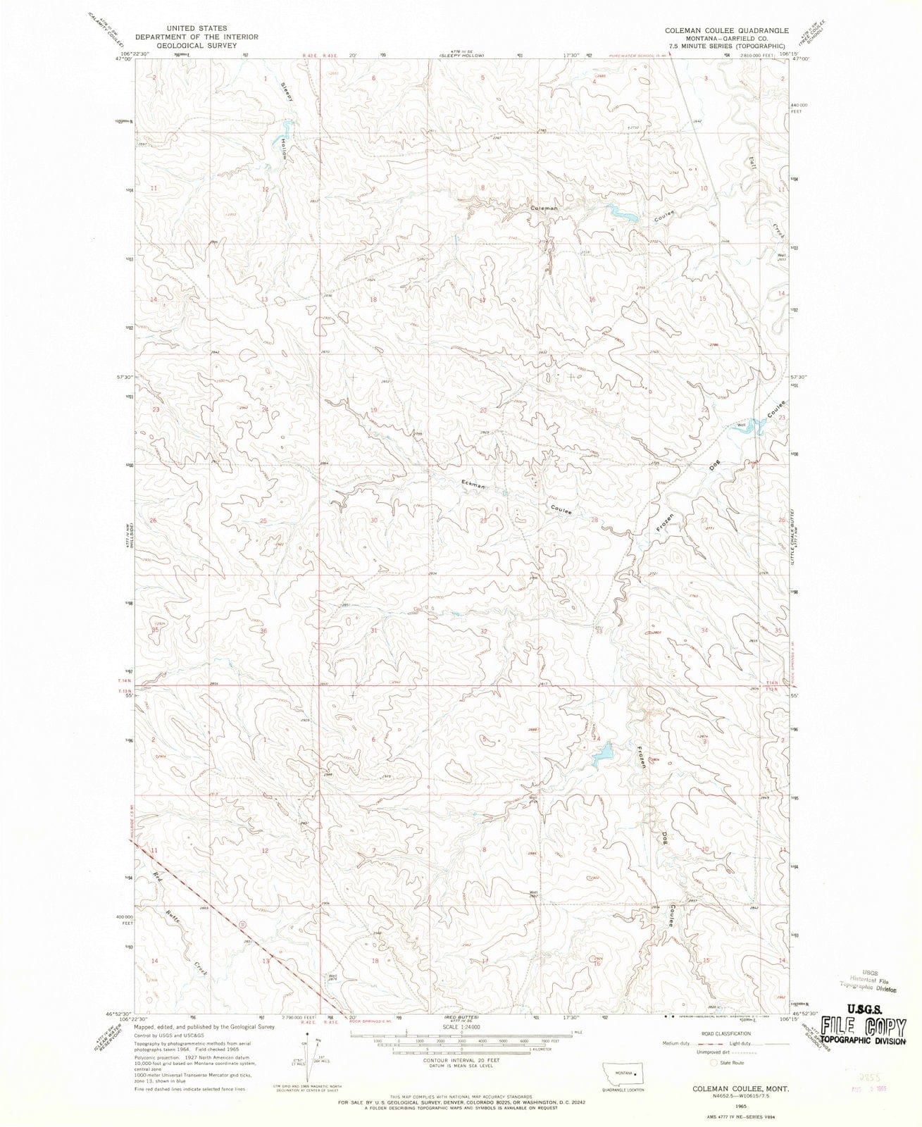 1965 Coleman Coulee, MT - Montana - USGS Topographic Map