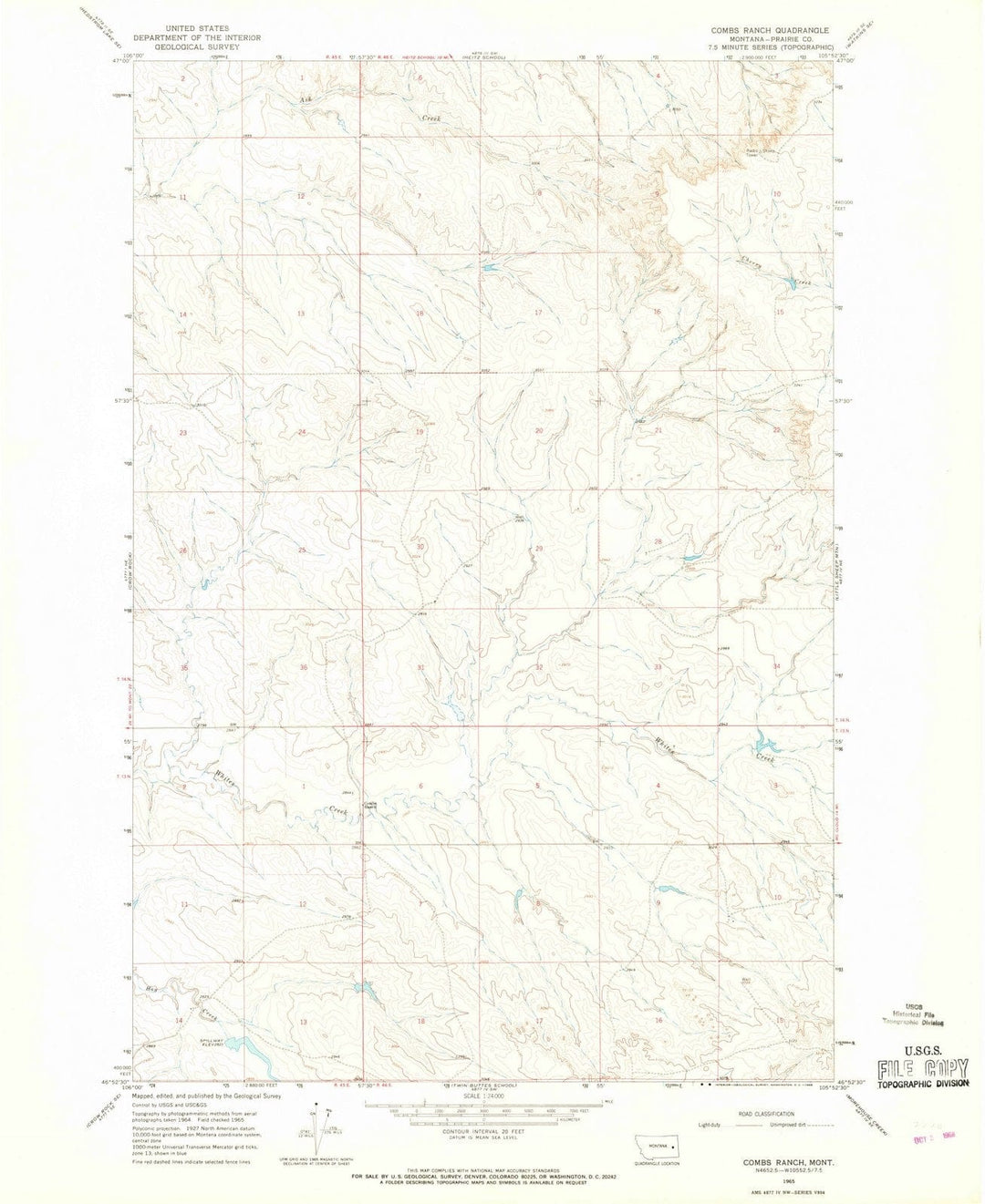 1965 Combs Ranch, MT - Montana - USGS Topographic Map