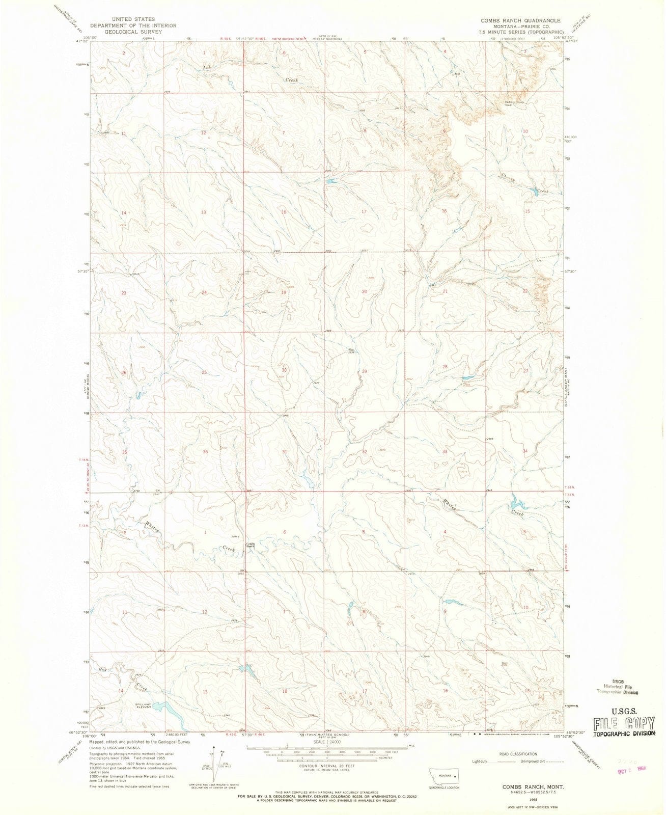 1965 Combs Ranch, MT - Montana - USGS Topographic Map