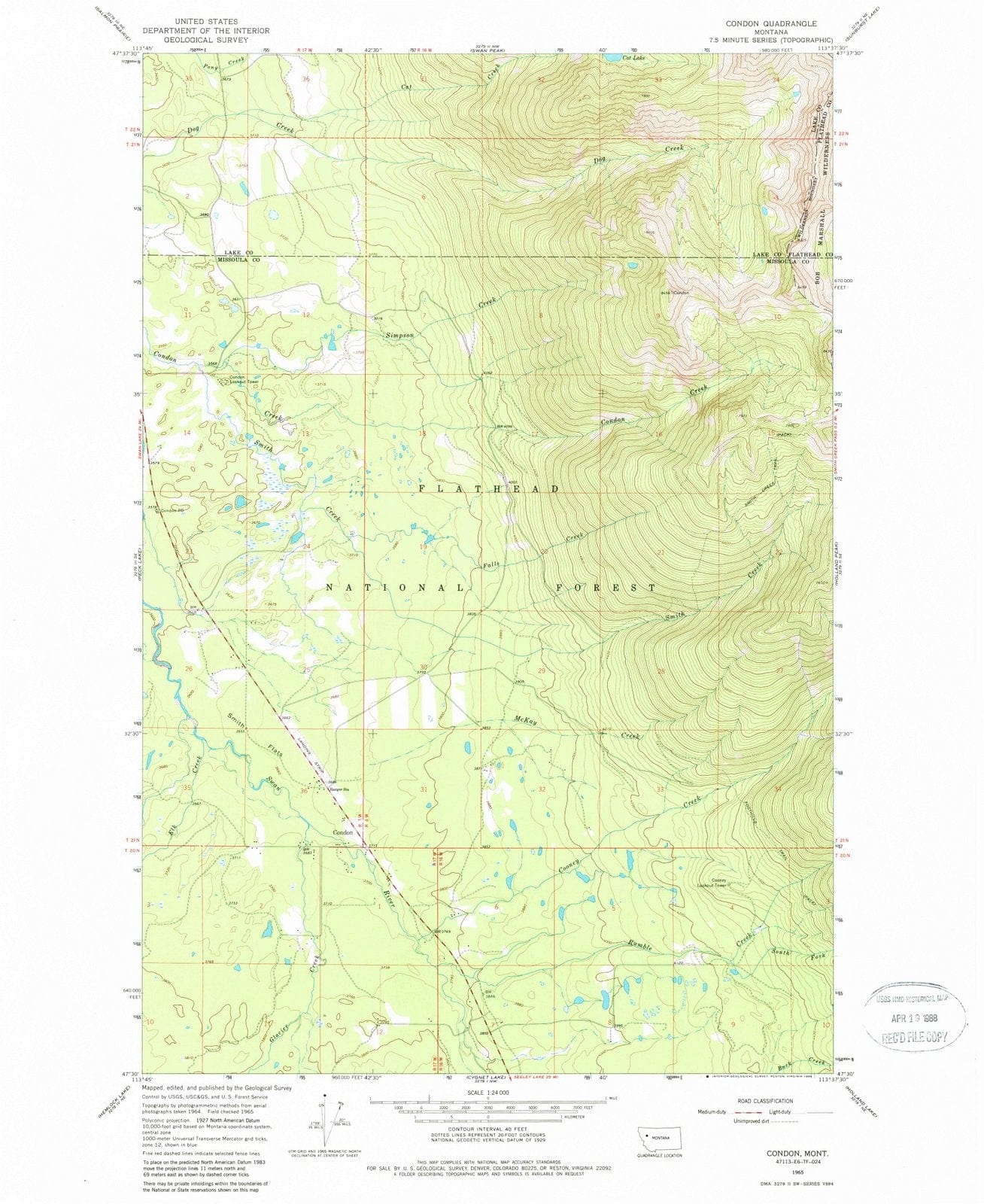 1965 Condon, MT - Montana - USGS Topographic Map