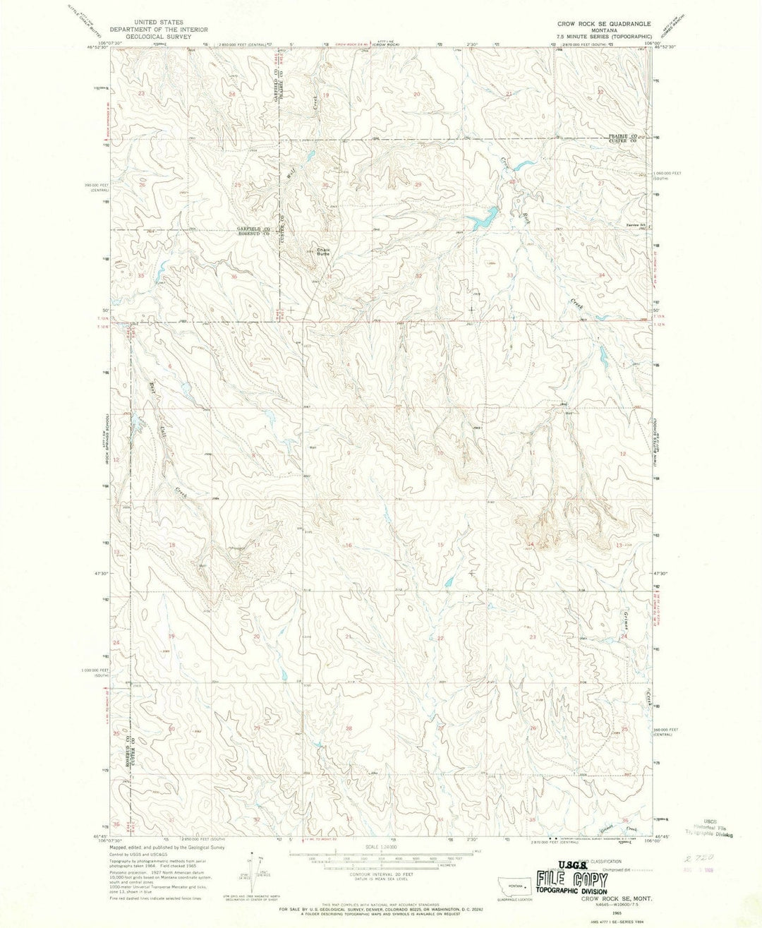 1965 Crow Rock, MT - Montana - USGS Topographic Map
