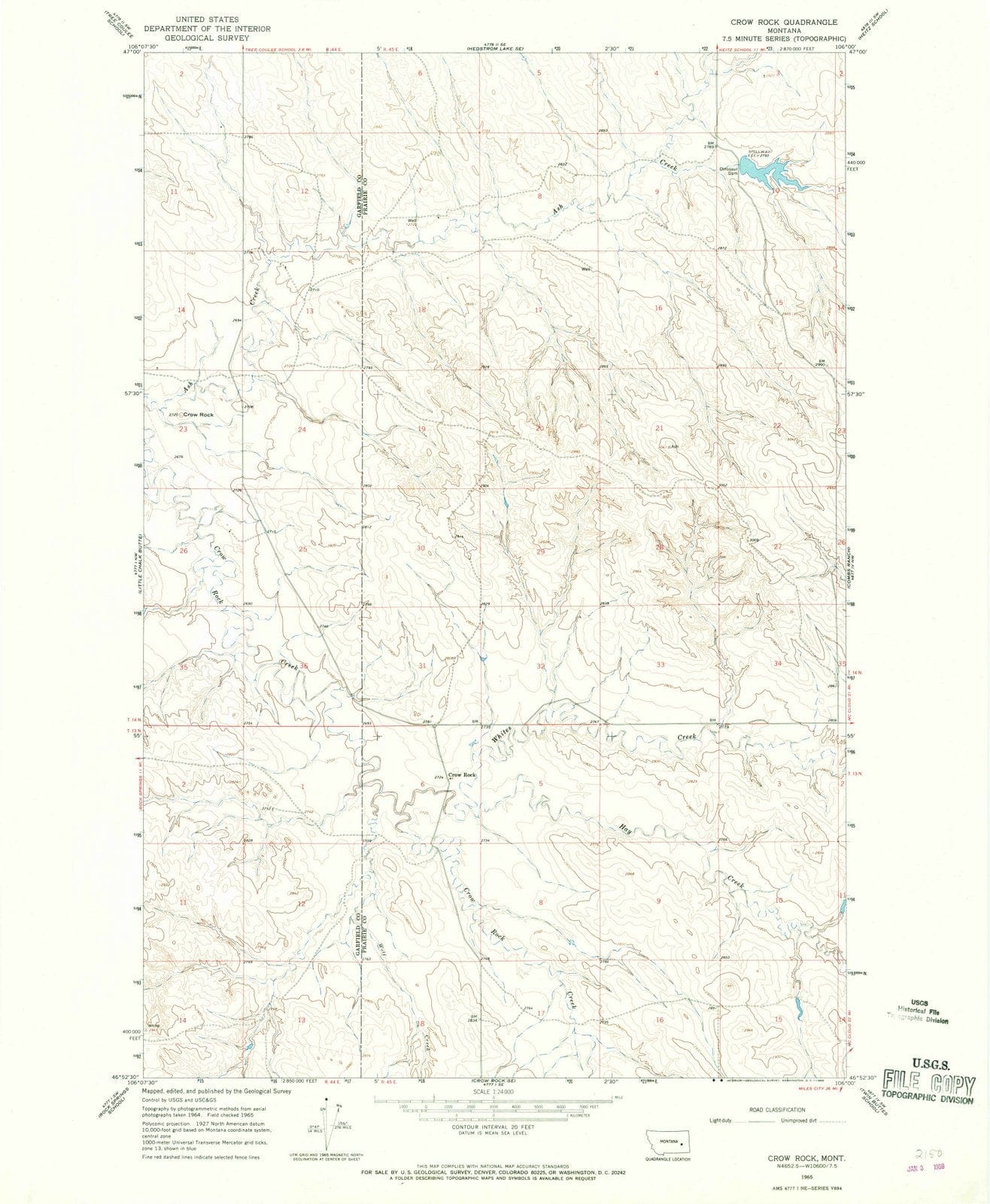 1965 Crow Rock, MT - Montana - USGS Topographic Map v2