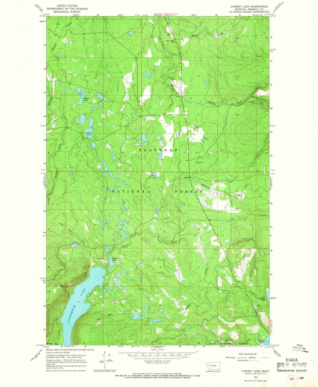 1965 Cygnet Lake, MT - Montana - USGS Topographic Map