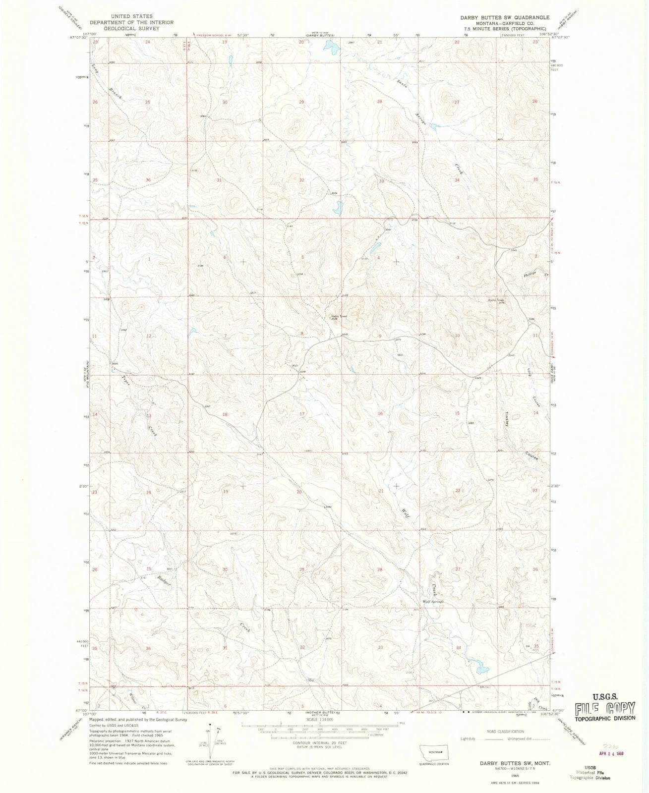 1965 Darby Buttes, MT - Montana - USGS Topographic Map