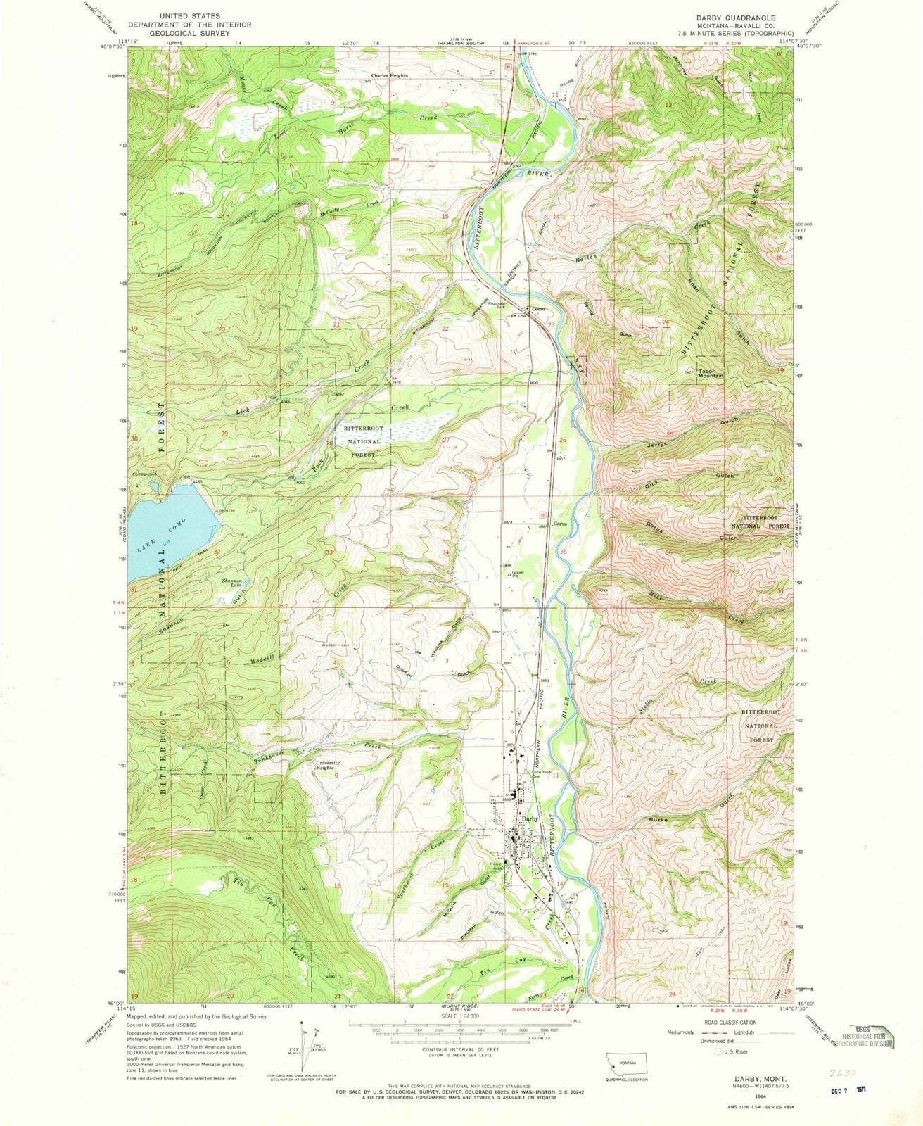 1964 Darby, MT Montana USGS Topographic Map Historic Pictoric