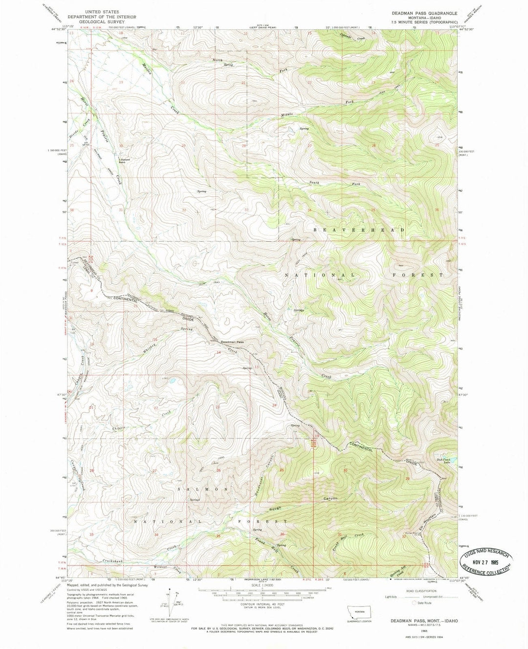 1965 Deadman Pass, MT - Montana - USGS Topographic Map