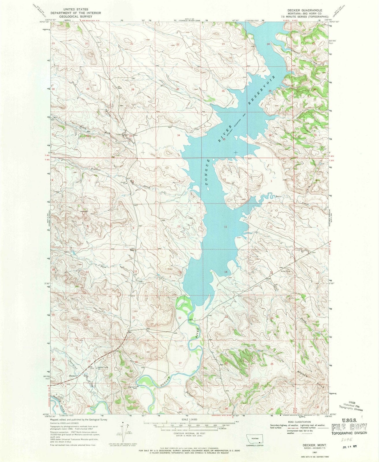 1967 Decker, MT Montana USGS Topographic Map Historic Pictoric
