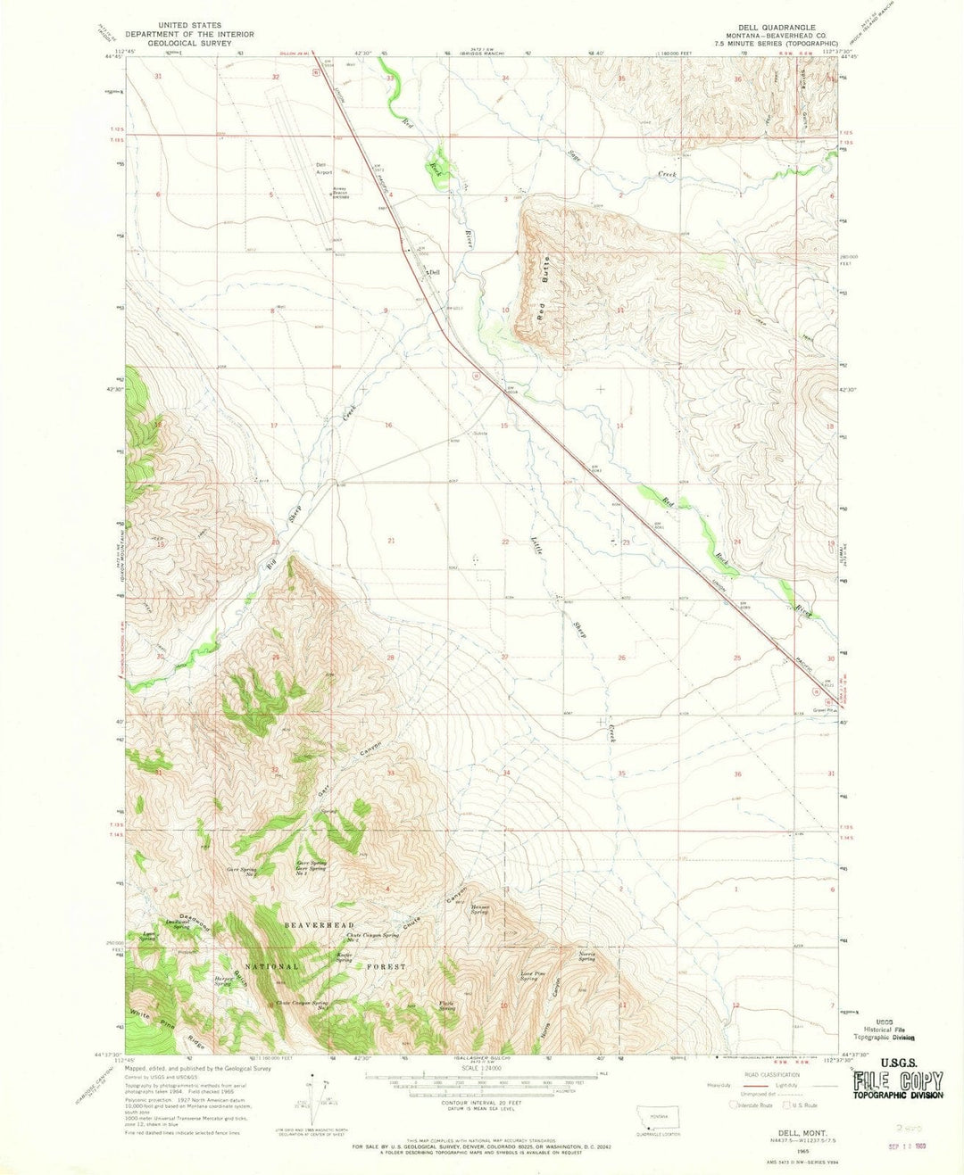 1965 Dell, MT - Montana - USGS Topographic Map