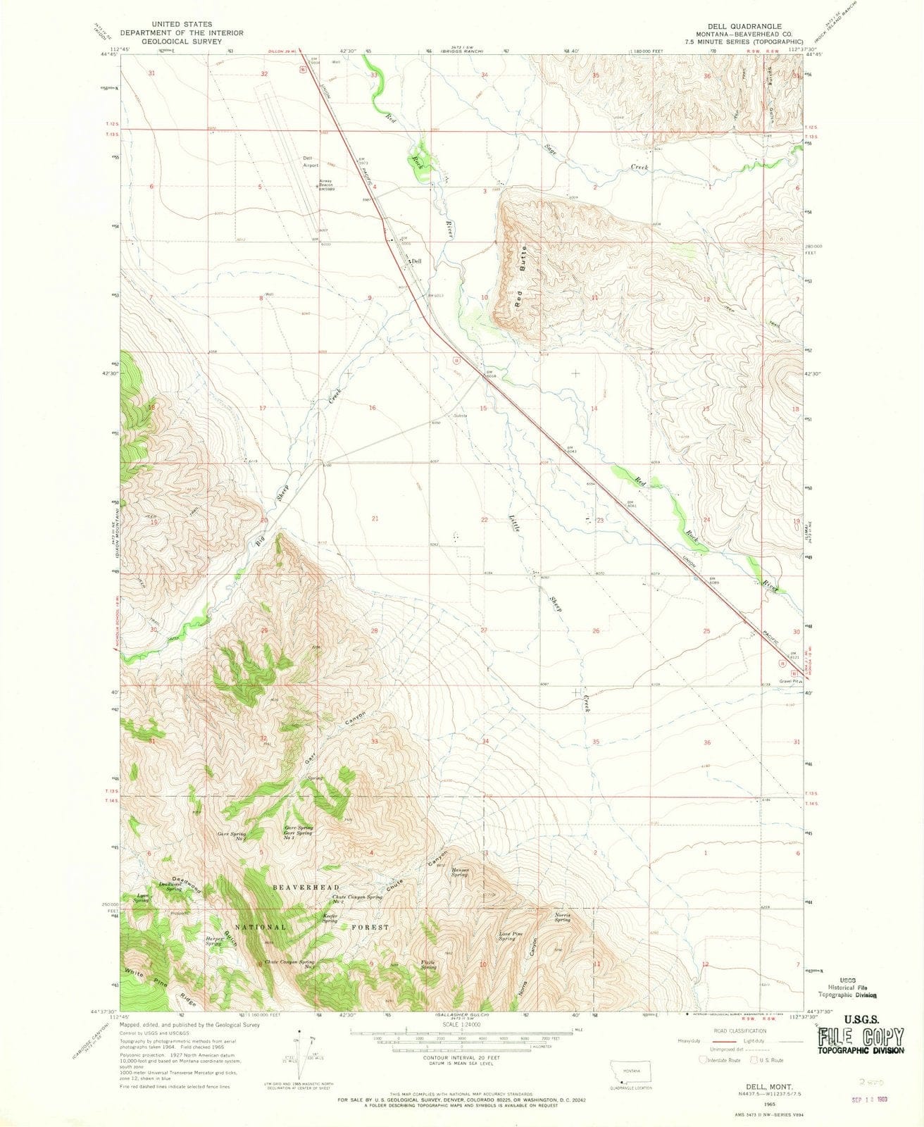 1965 Dell, MT - Montana - USGS Topographic Map