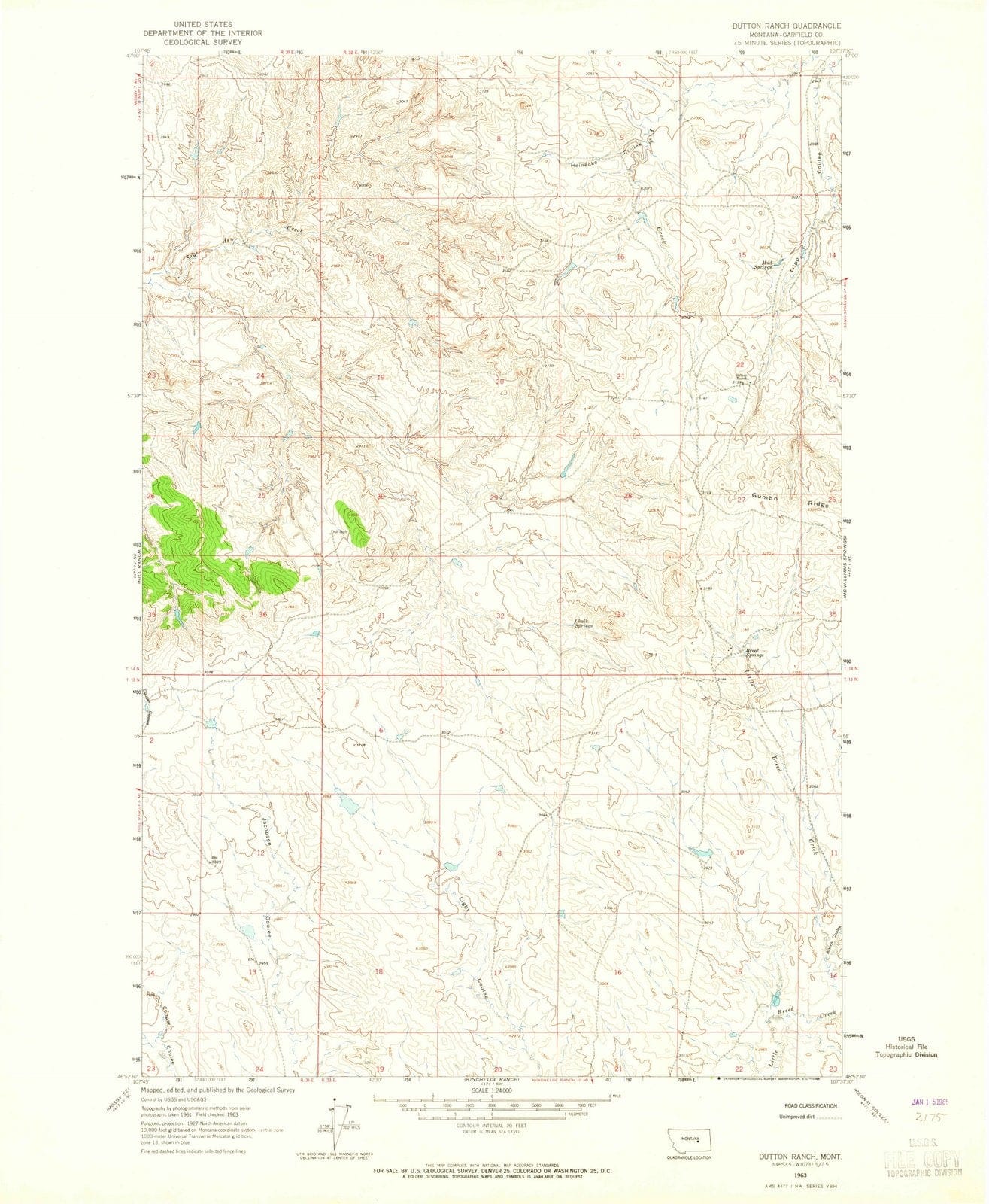 1963 Dutton Ranch, MT - Montana - USGS Topographic Map