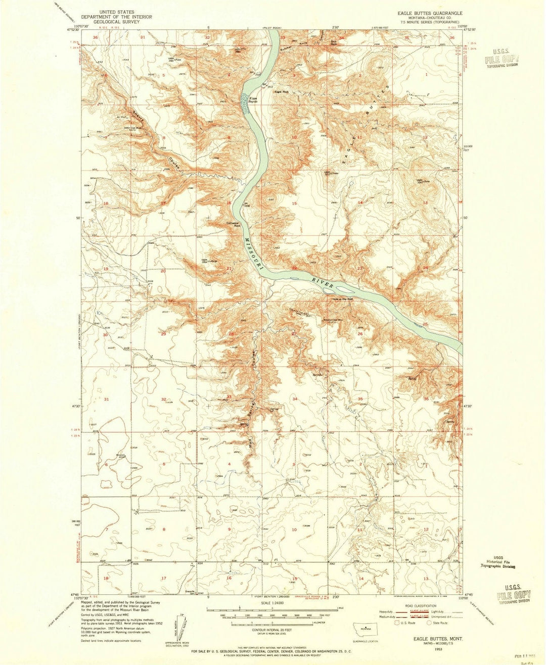 1953 Eagle Buttes, MT - Montana - USGS Topographic Map