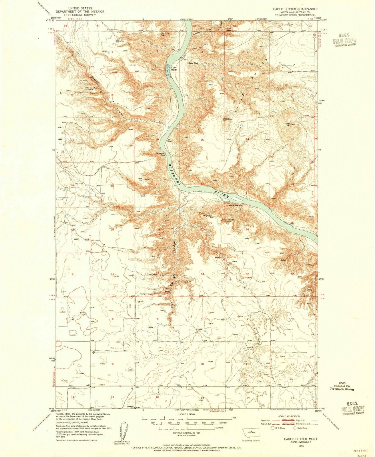 1953 Eagle Buttes, MT - Montana - USGS Topographic Map