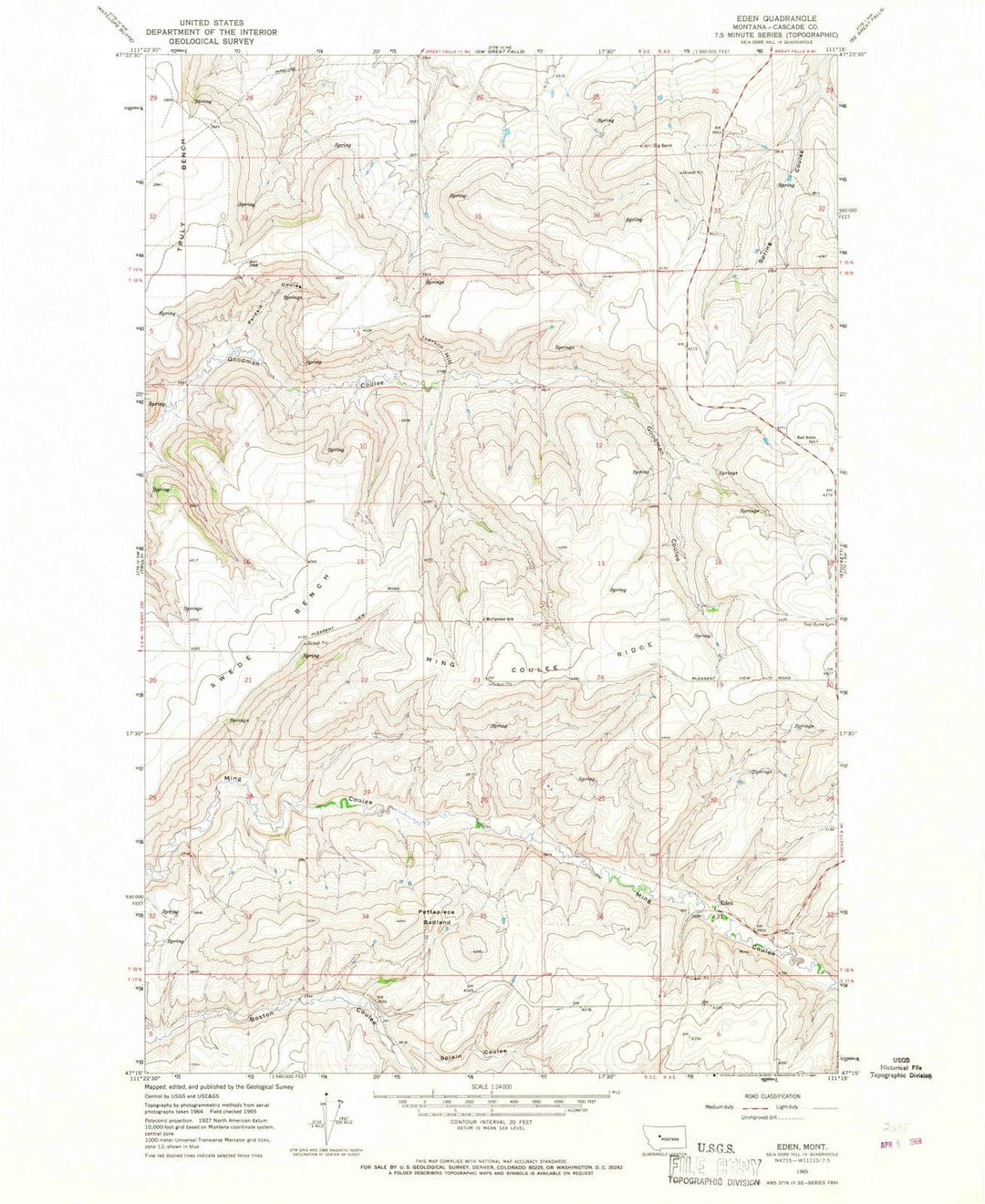1965 Eden, MT - Montana - USGS Topographic Map