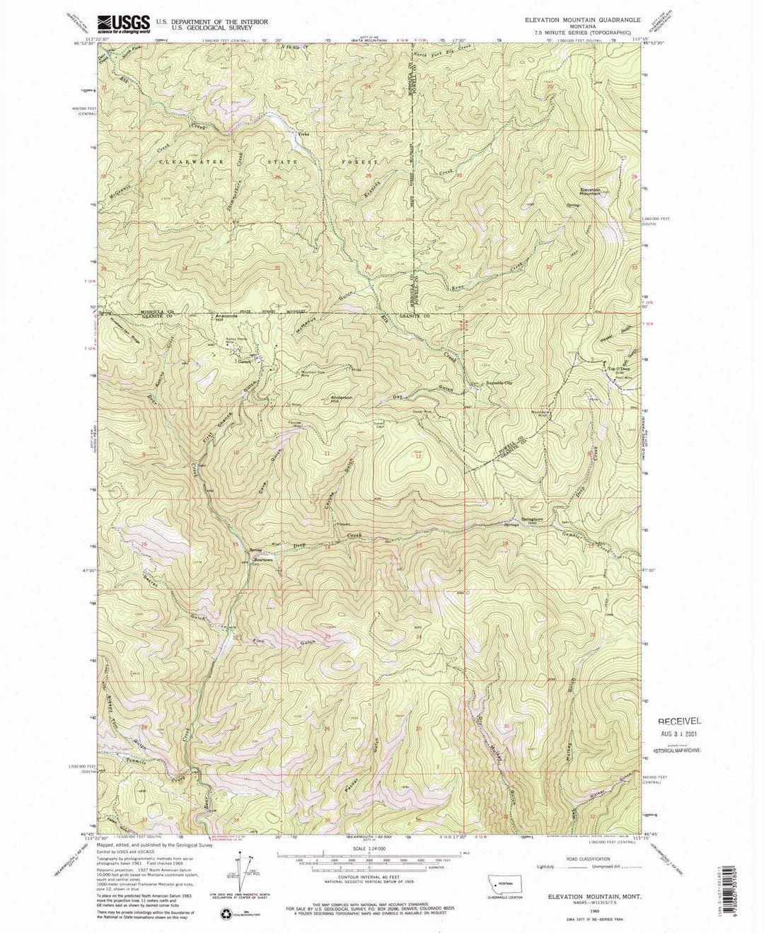 1965 Elevation Mountain, MT - Montana - USGS Topographic Map