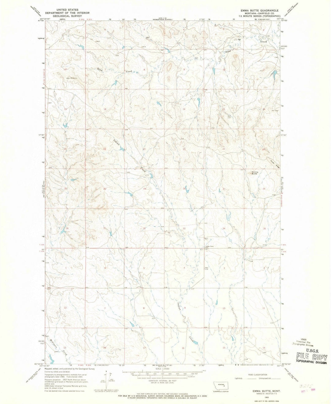 1965 Emma Butte, MT - Montana - USGS Topographic Map