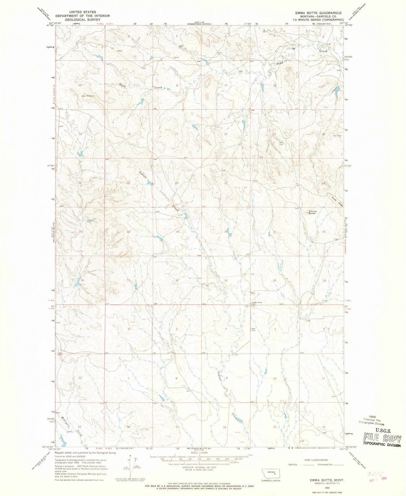 1965 Emma Butte, MT - Montana - USGS Topographic Map