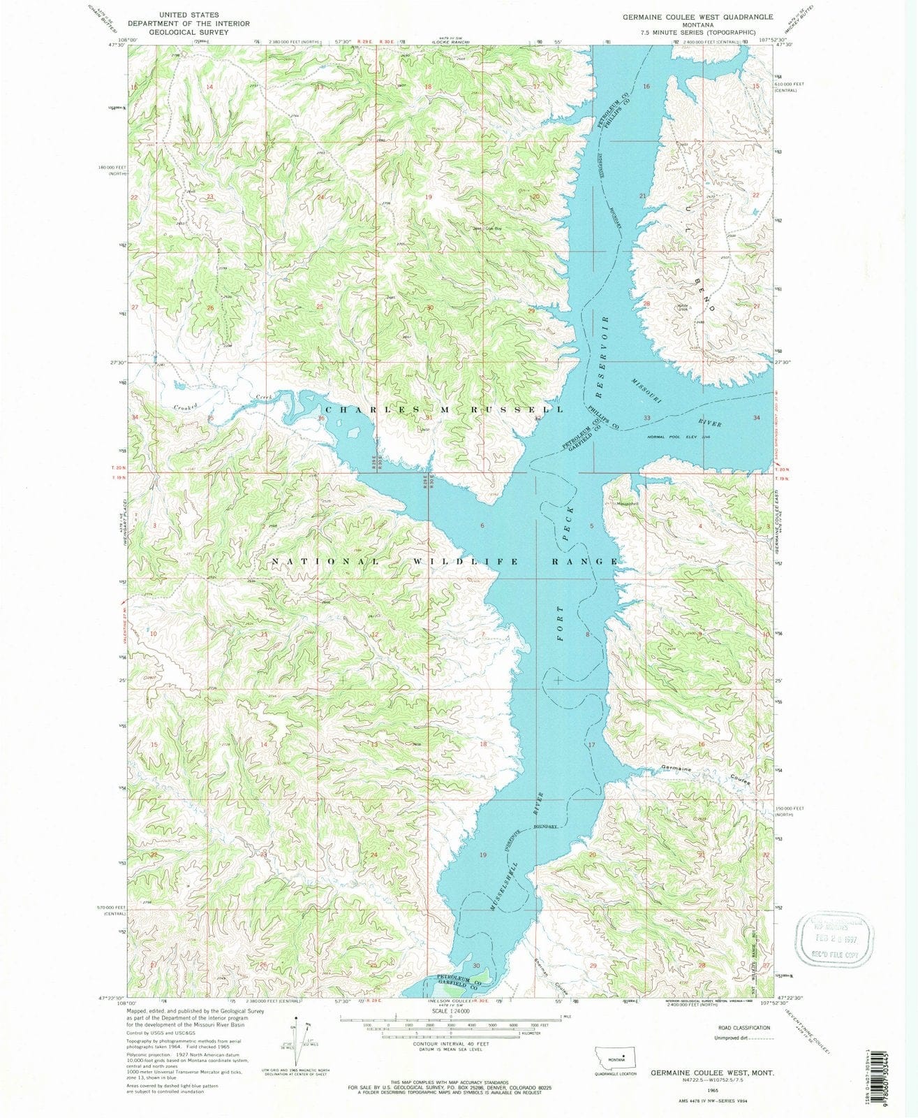 1965 Germaine Coulee West, MT - Montana - USGS Topographic Map