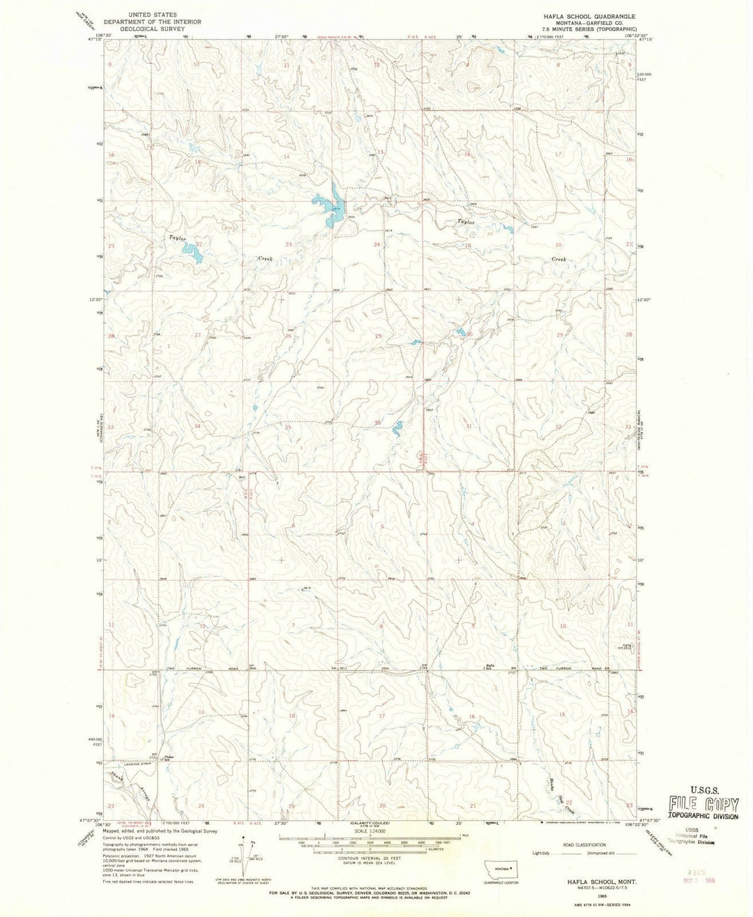 1965 Hafla School, MT - Montana - USGS Topographic Map