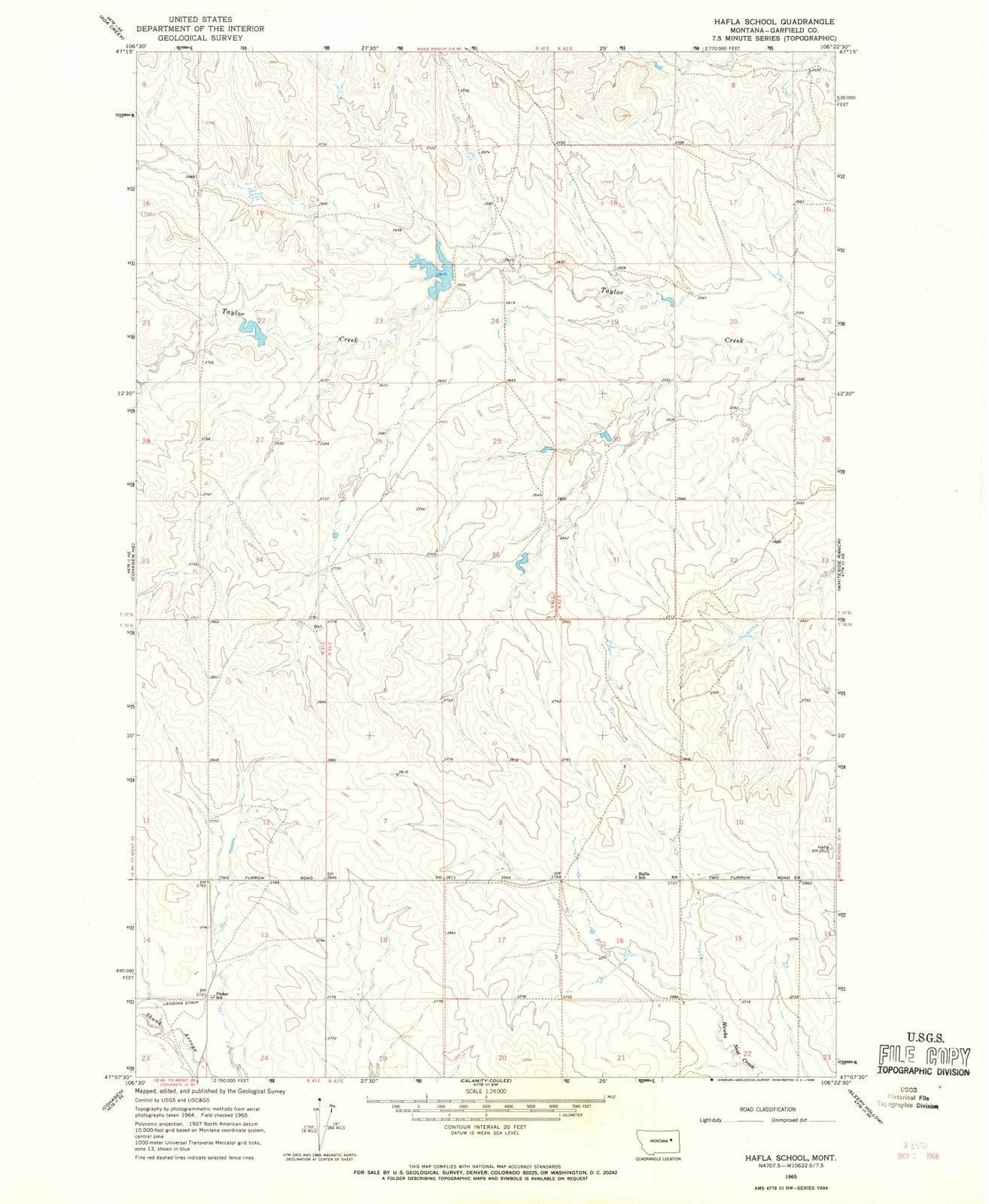 1965 Hafla School, MT - Montana - USGS Topographic Map