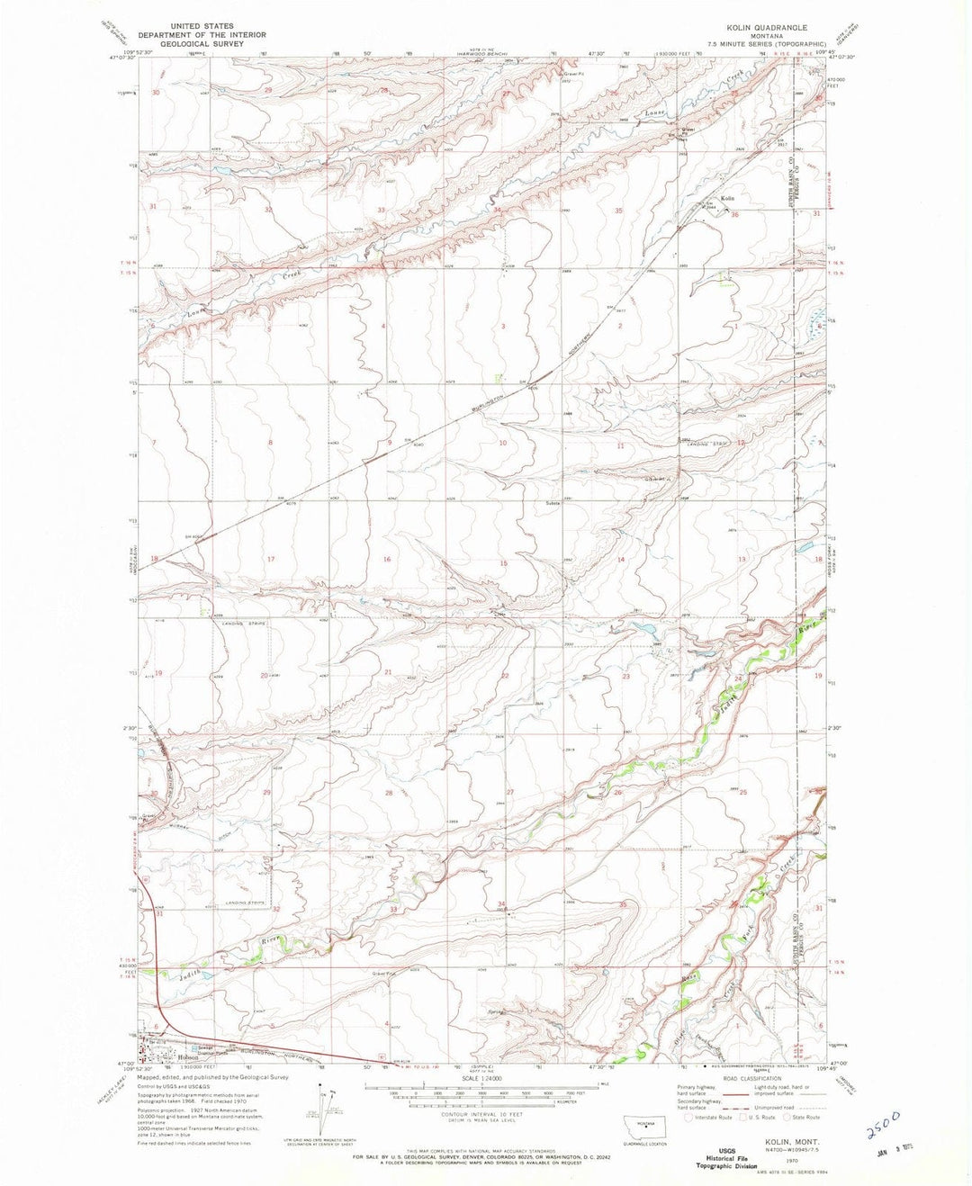1970 Kolin, MT - Montana - USGS Topographic Map