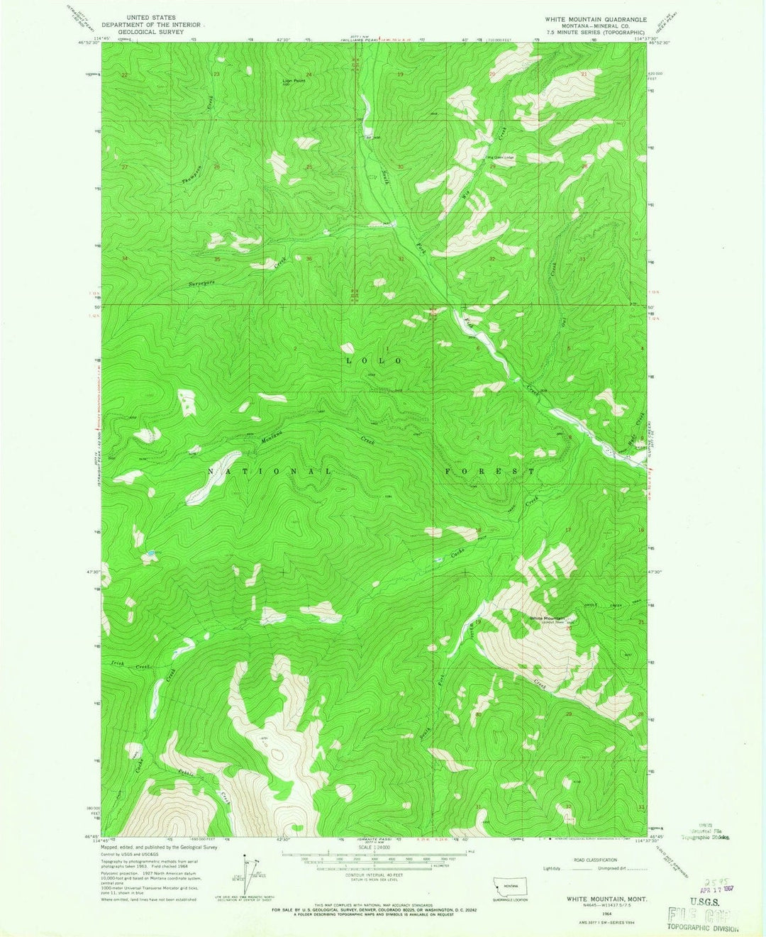 1964 White Mountain, MT - Montana - USGS Topographic Map