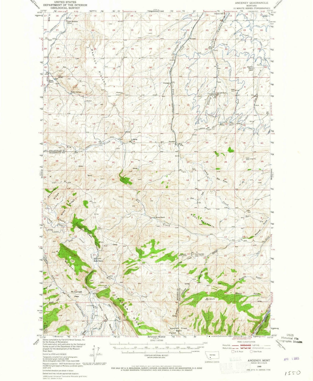 1949 Anceney, MT - Montana - USGS Topographic Map