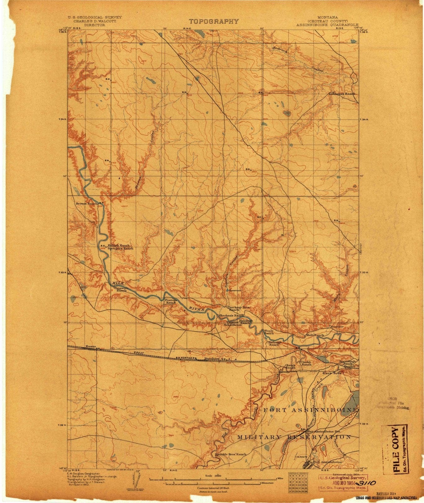 1904 Assinniboine, MT - Montana - USGS Topographic Map