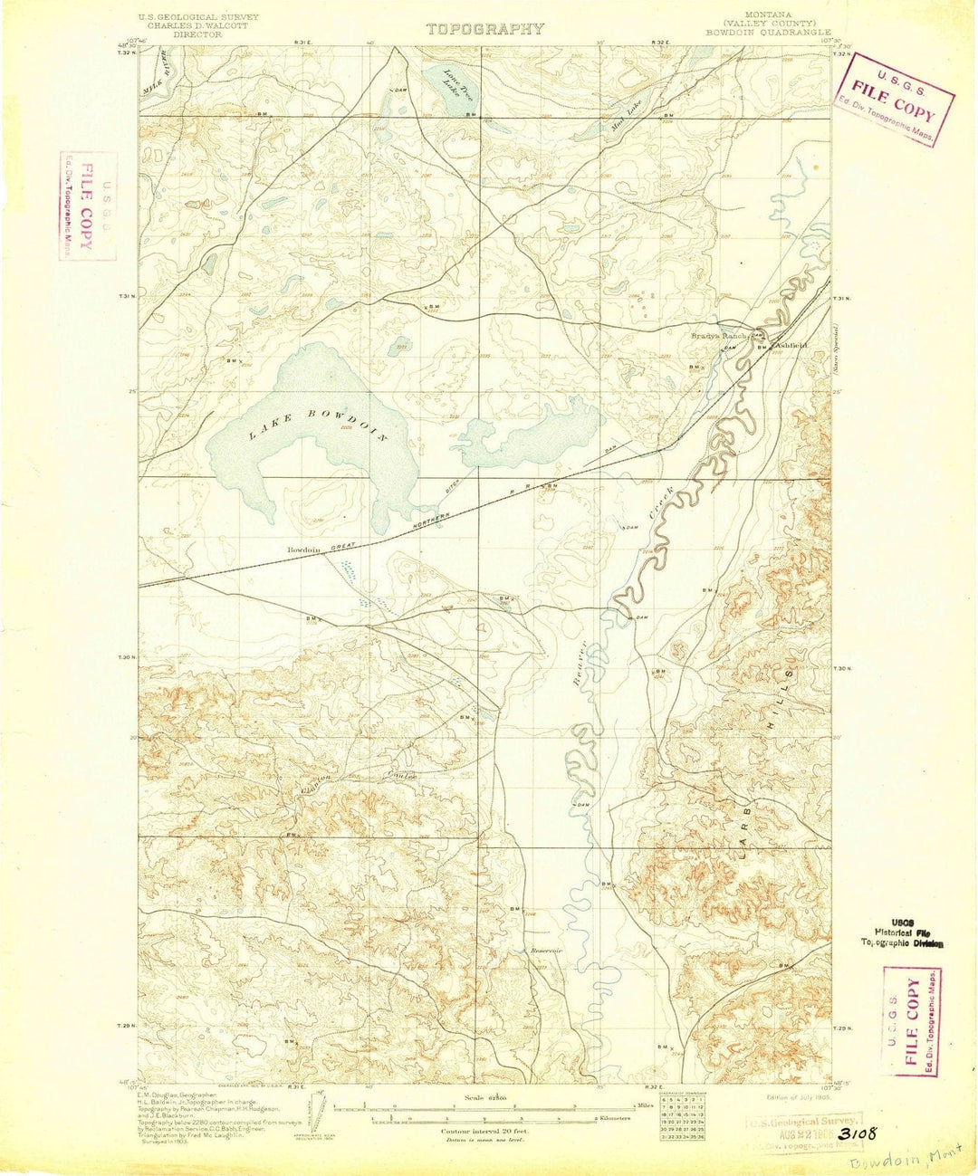 1905 Bowdoin, MT - Montana - USGS Topographic Map