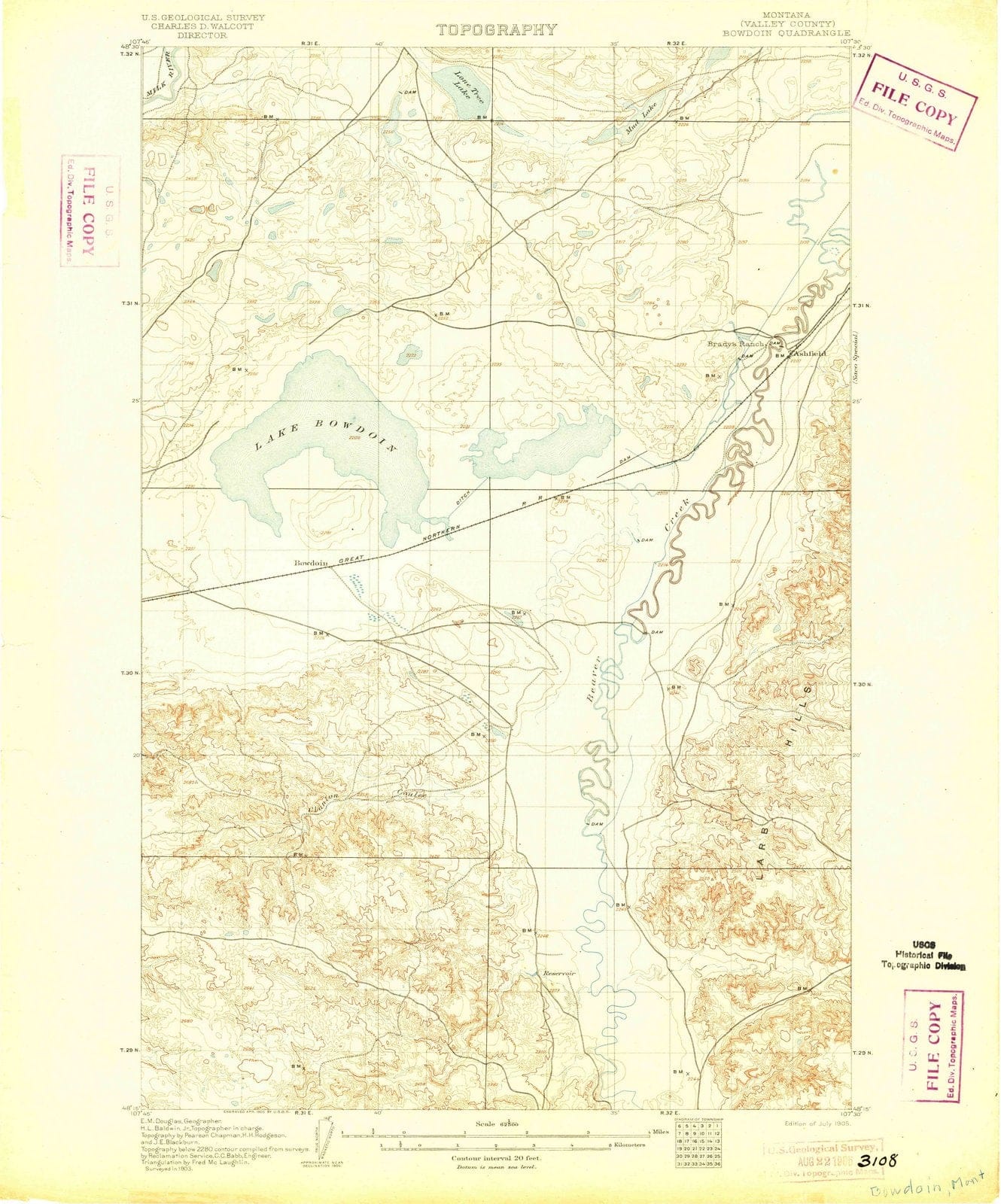 1905 Bowdoin, MT - Montana - USGS Topographic Map