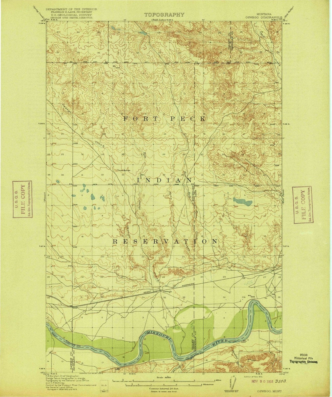 1915 Oswego, MT - Montana - USGS Topographic Map