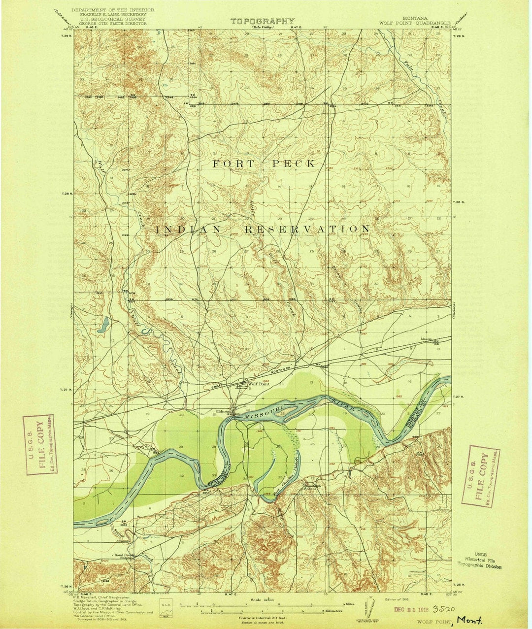 1916 Wolf Point, MT - Montana - USGS Topographic Map