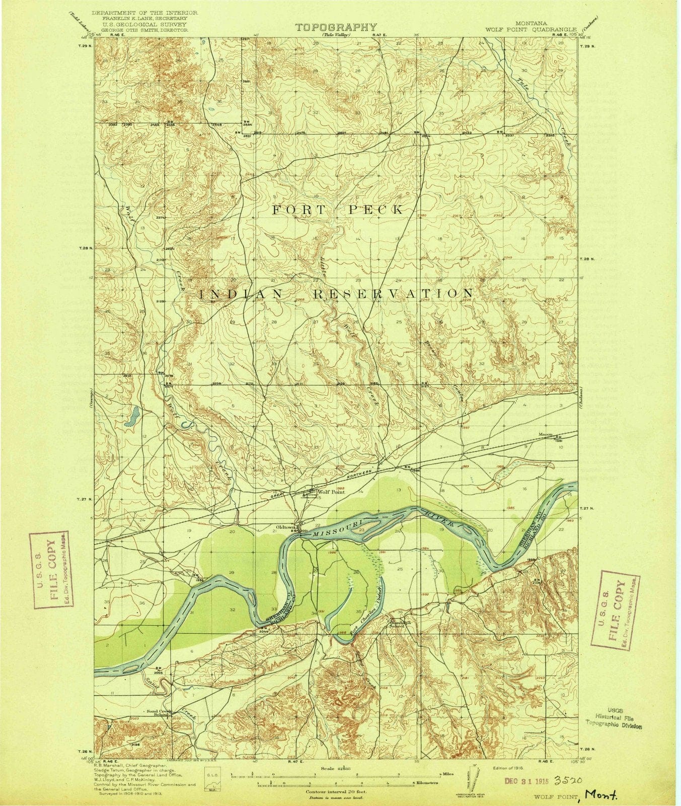1916 Wolf Point, MT - Montana - USGS Topographic Map