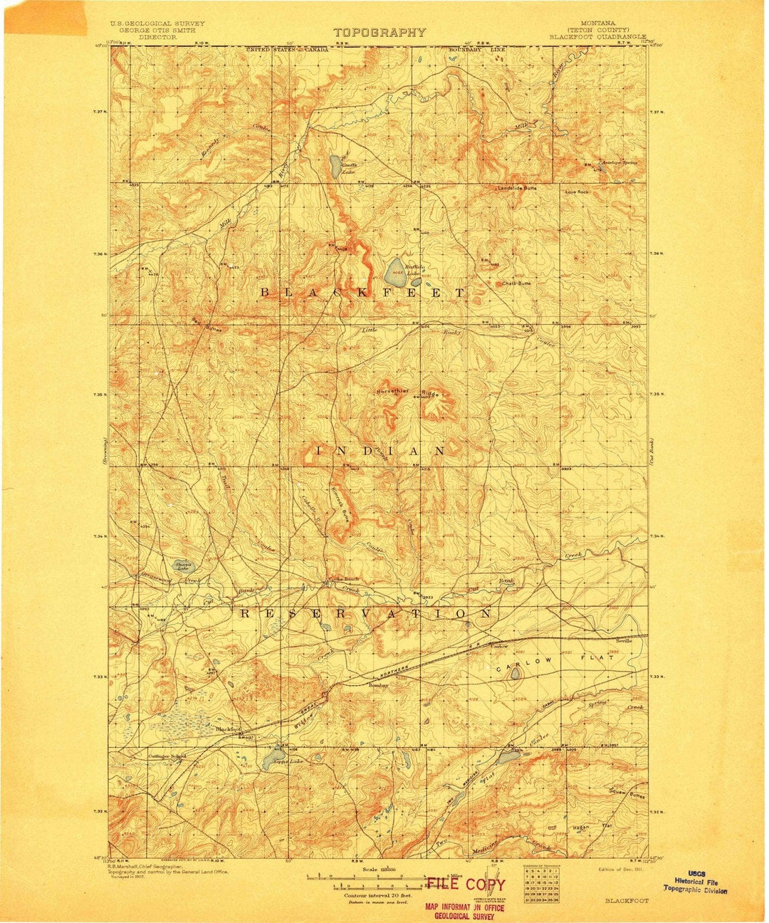 1911 Blackfoot, MT - Montana - USGS Topographic Map