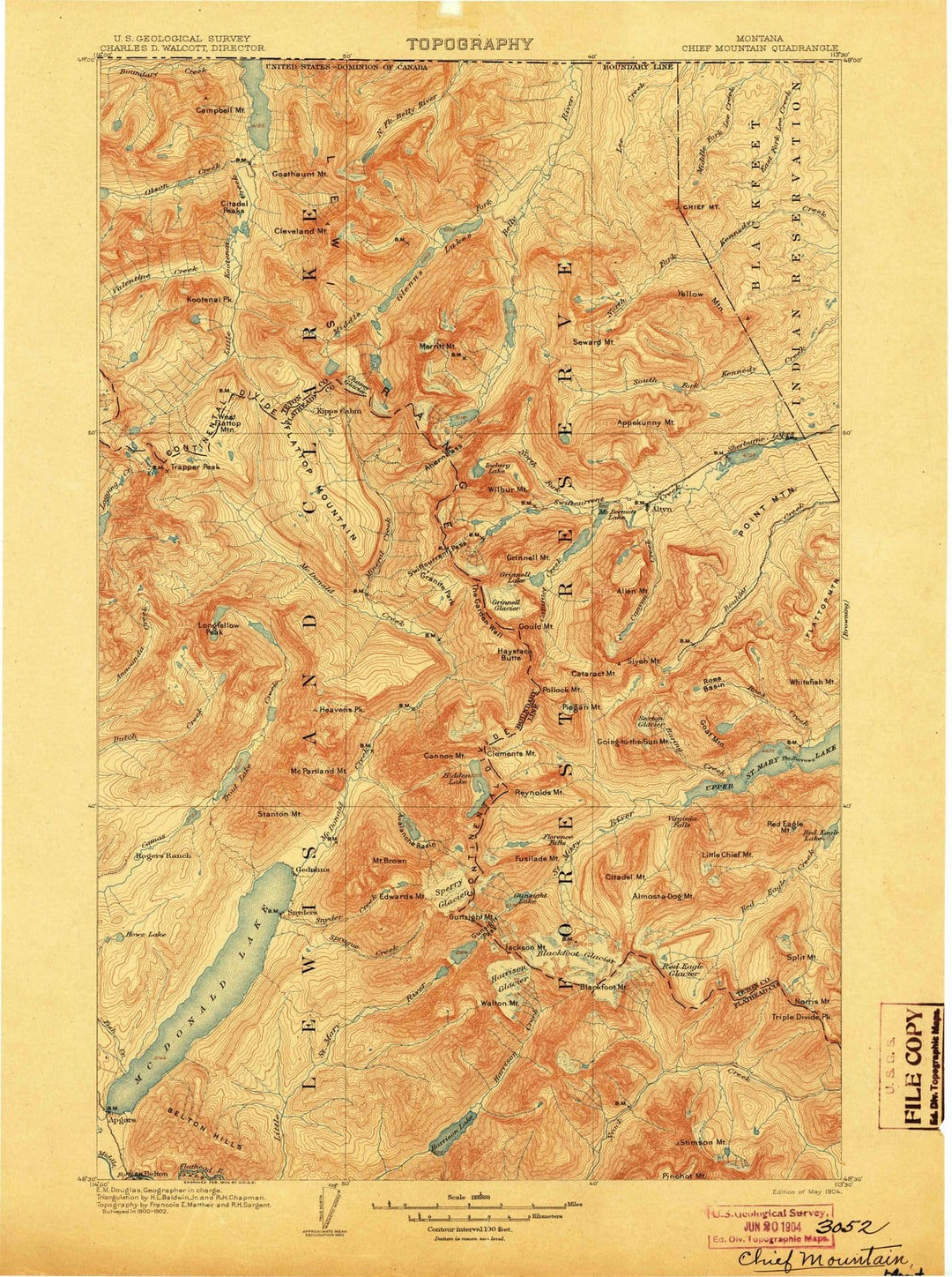 1904 Chief Mountain, MT - Montana - USGS Topographic Map