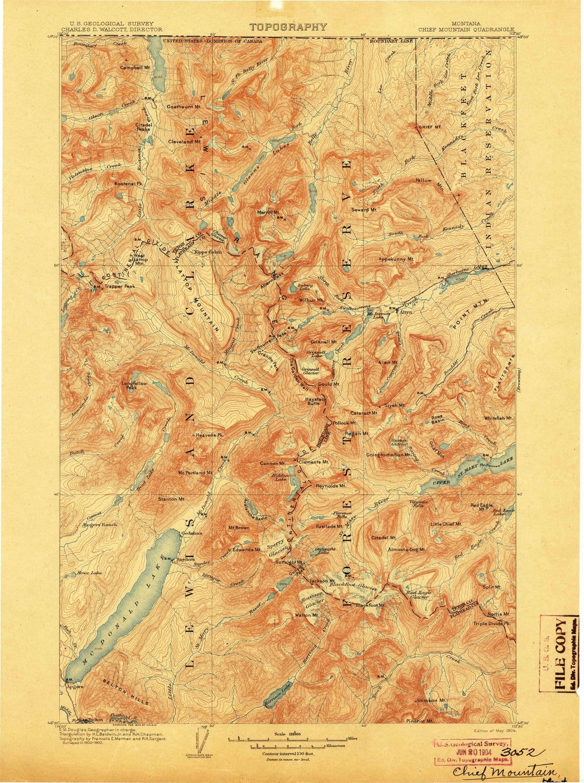 1904 Chief Mountain, MT - Montana - USGS Topographic Map