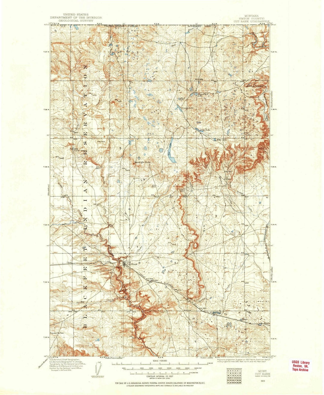 1909 Cut Bank, MT - Montana - USGS Topographic Map