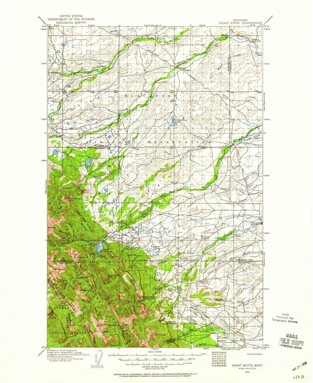 1914 Heart Butte, MT - Montana - USGS Topographic Map