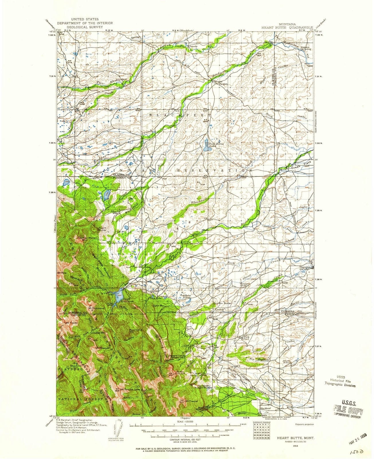 1914 Heart Butte, MT - Montana - USGS Topographic Map